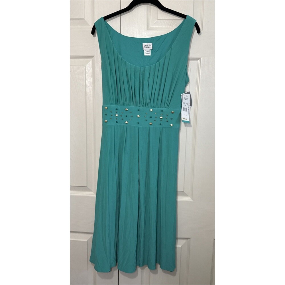 NEW Vintage 90s Miss Dorby Swing Dress Pleated Beaded Full Skirt Chiffon Sz 16